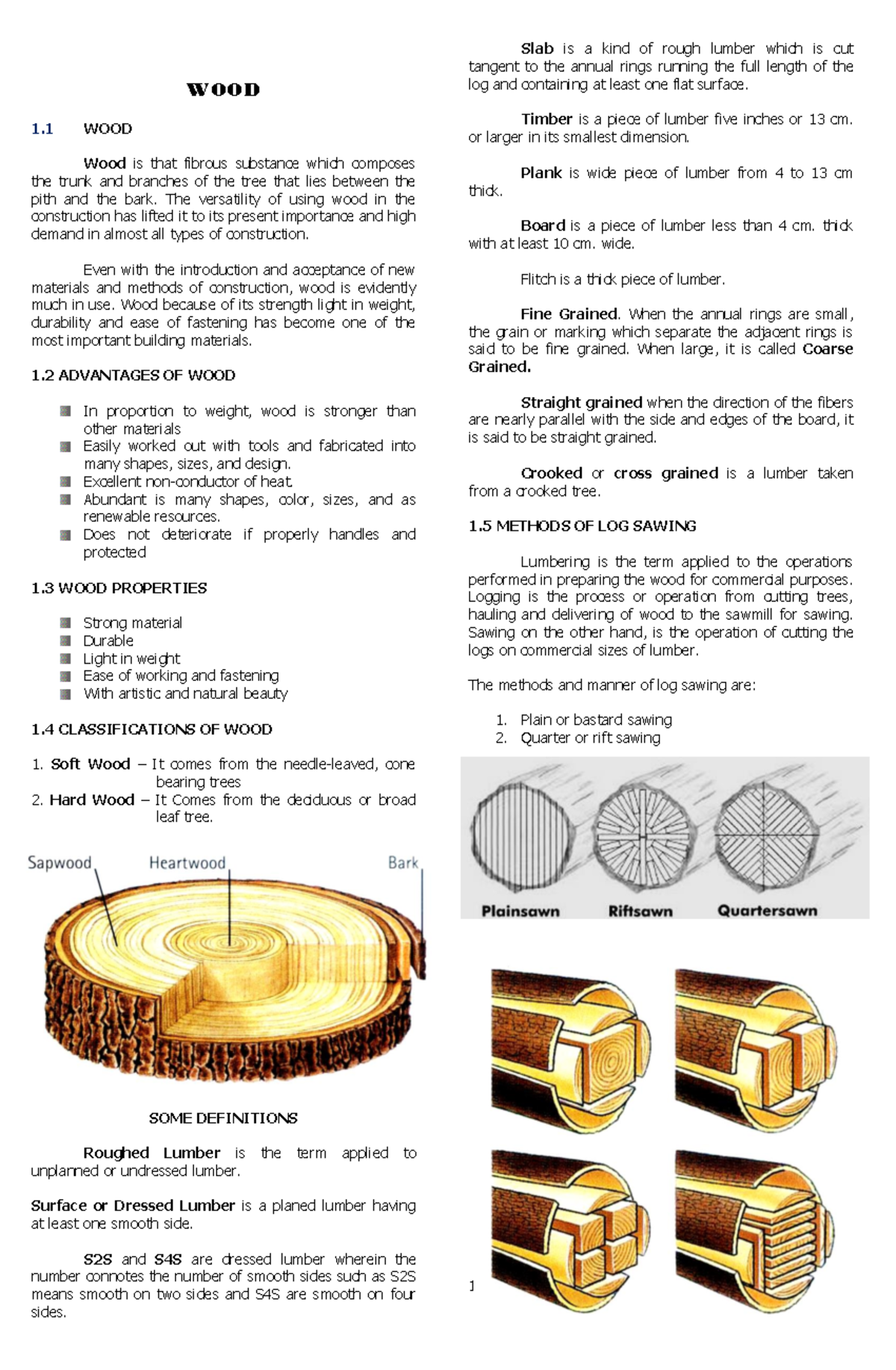 WOOD 1.1 Lecture Notes: Understanding Lumber Types and Properties - Studocu