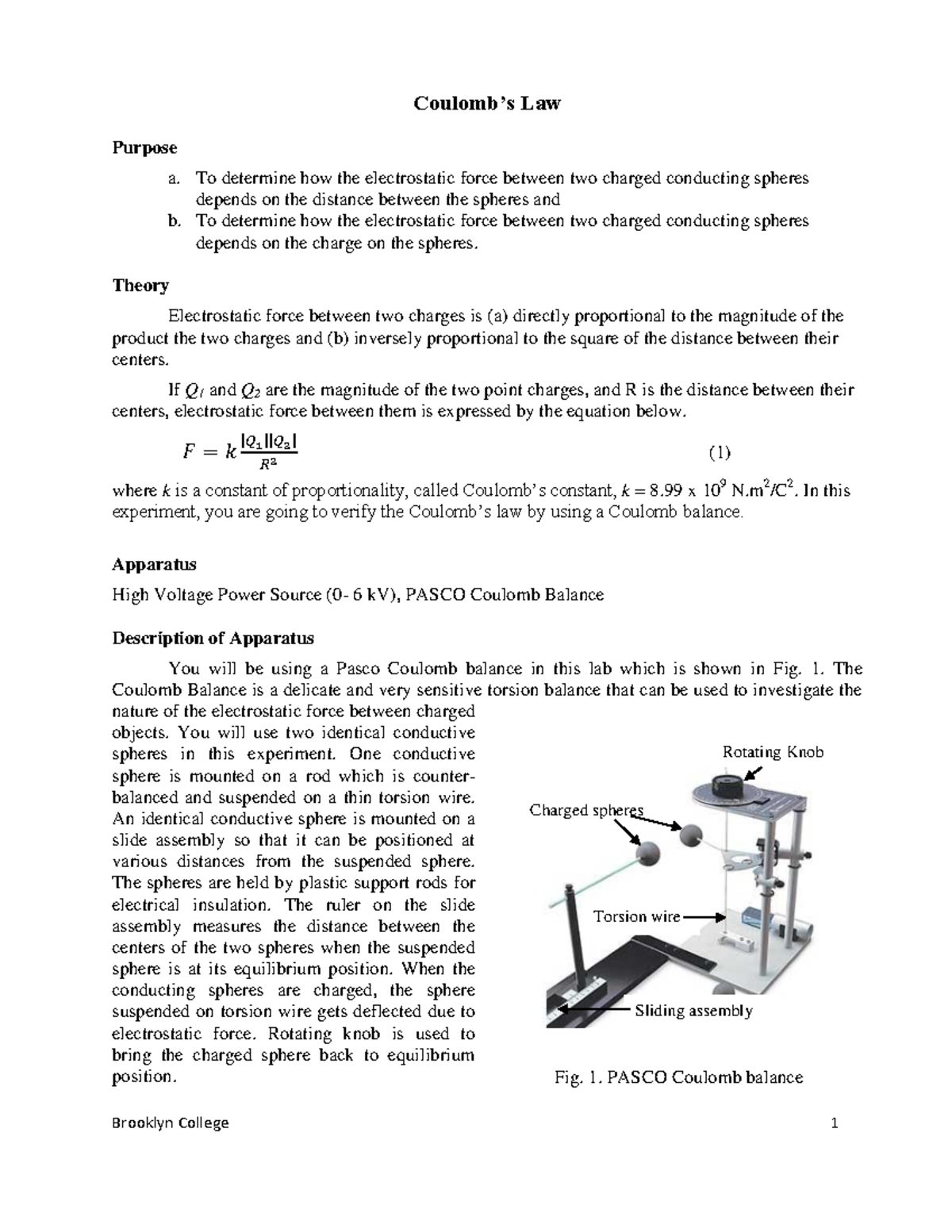 Coulomb's Law Lab Experiment (PHYS 101): Verifying Electrostatic Forces ...