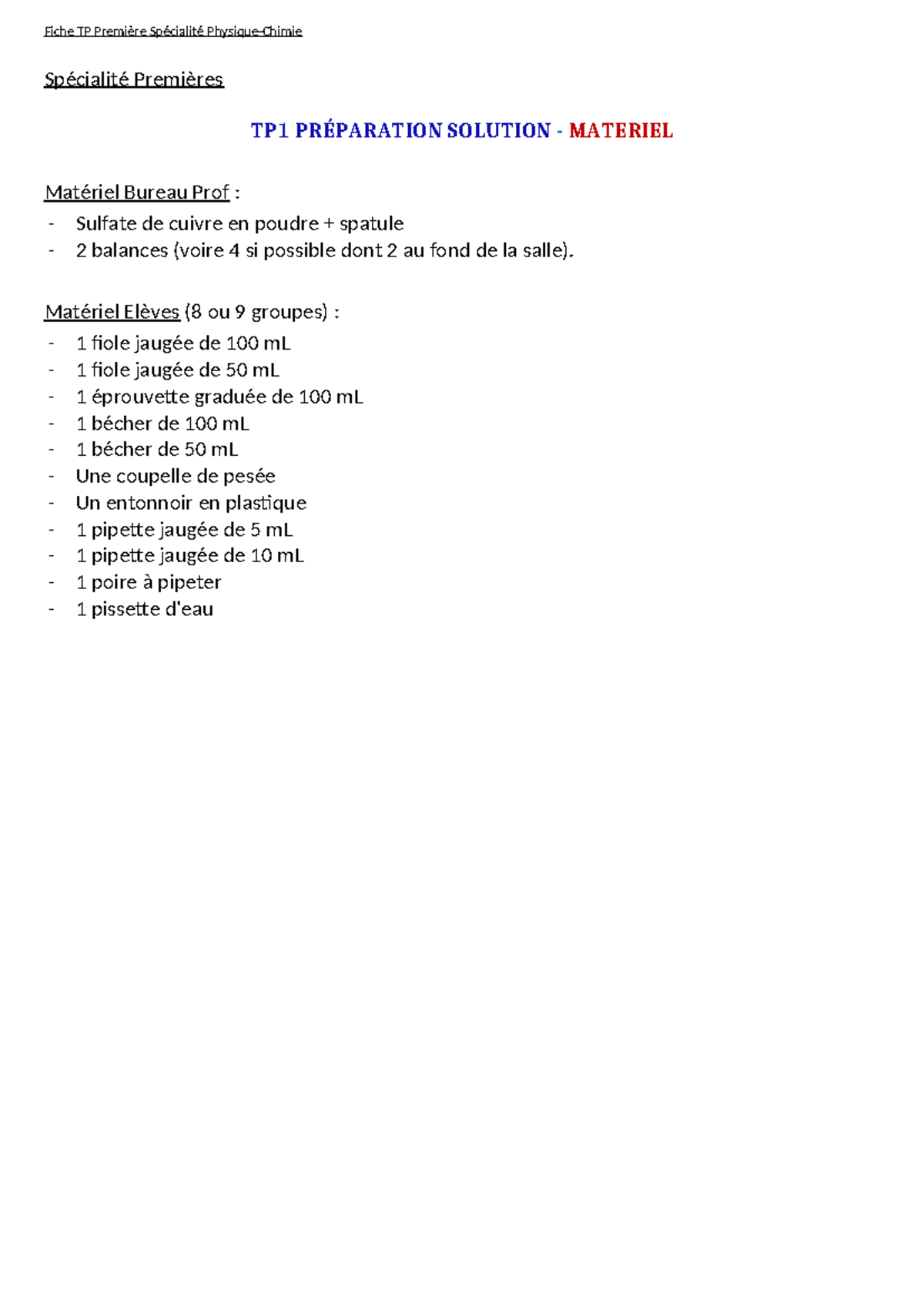 1SPE TP1 Préparation Solution Correction 2 - Spécialité Premières TP1 ...