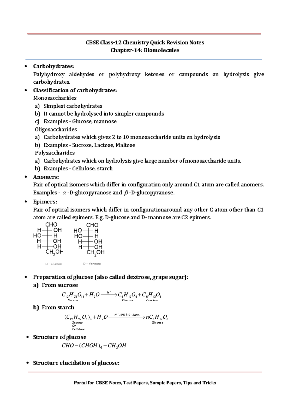 Chemistry PLUS TWO: Chapter 14 - Quick Revision Notes on Biomolecules ...