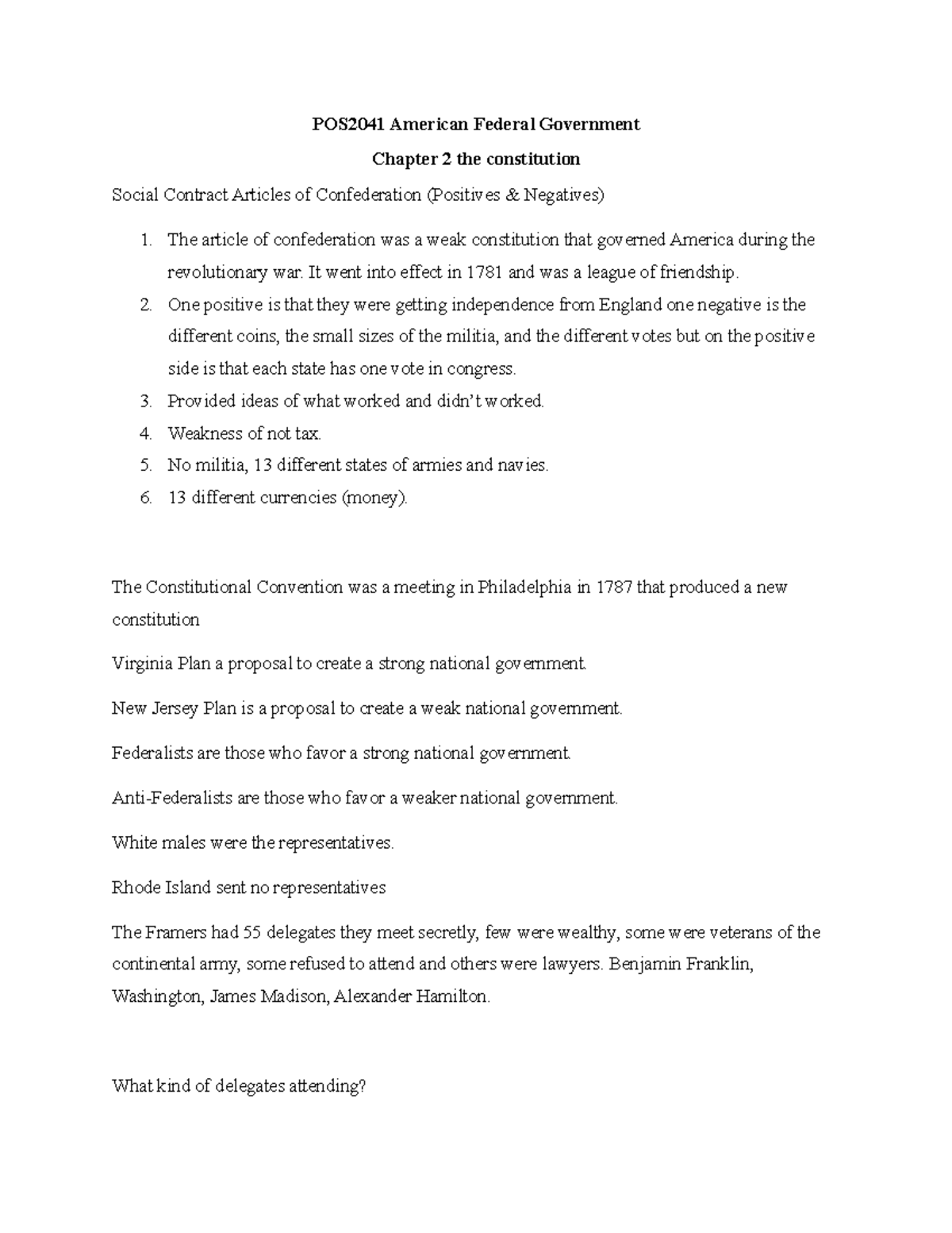 POS2041 Chapter 2 - The Constitution and American Federalism - Studocu