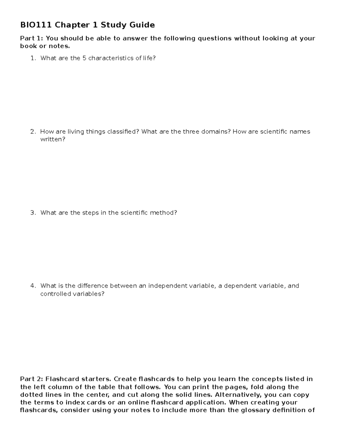 BIO111 Chapter 1 Study Guide: Life Characteristics and Flashcards - Studocu