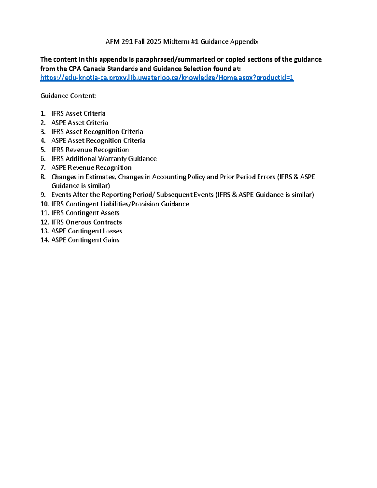 AFM 291 F25 Midterm #1 Exam Guidance Appendix - Studocu