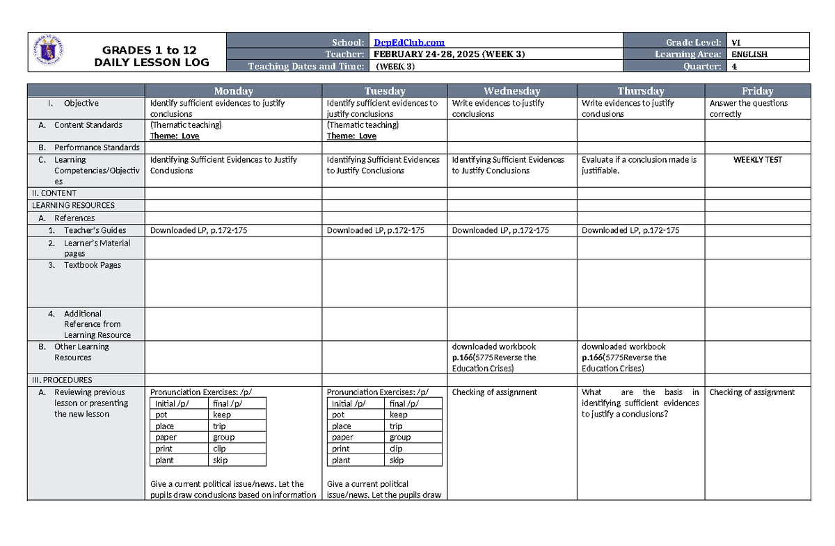 DLL English 6 Q4 W3 v3 - GRADES 1 to 12 DAILY LESSON LOG School ...