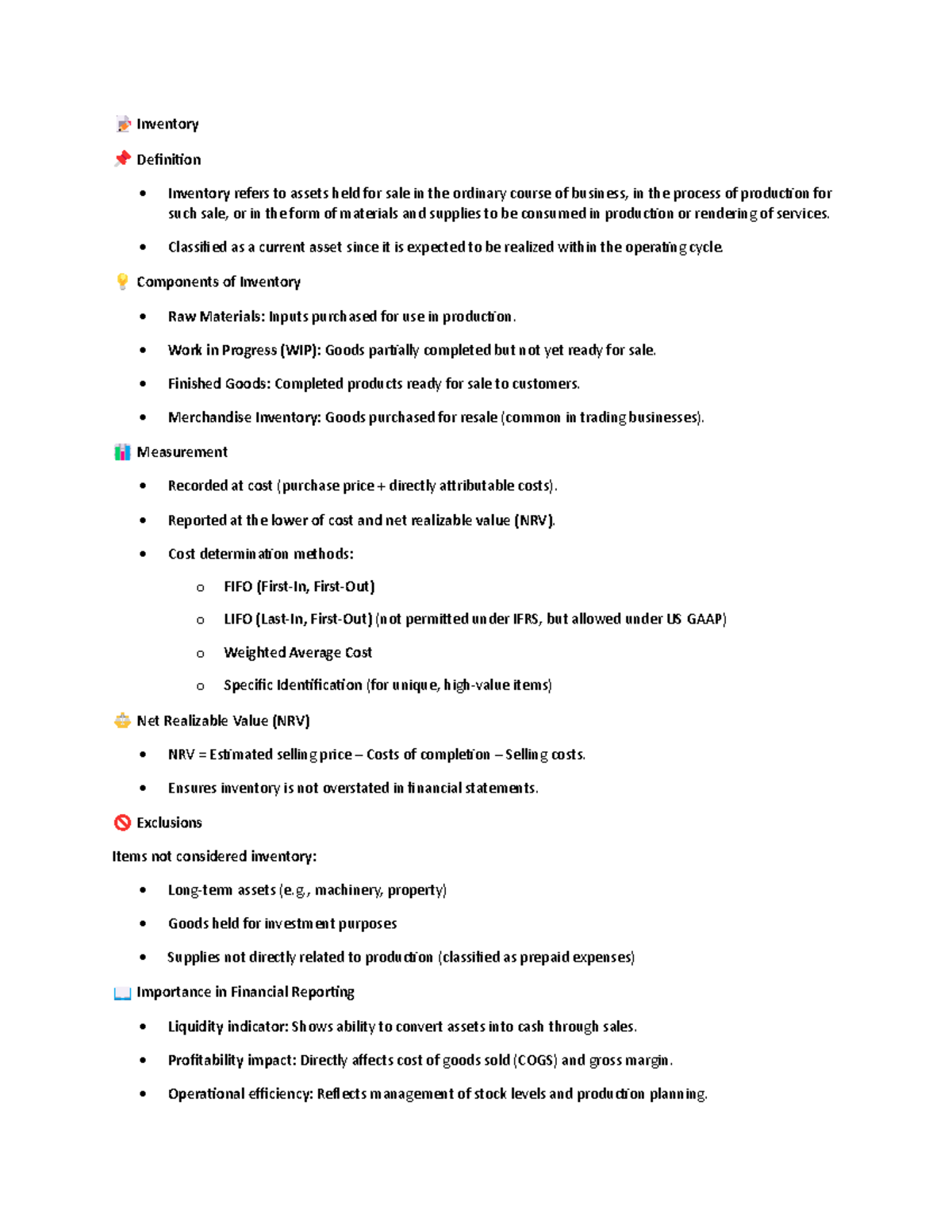 Inventory Notes: Definition, Components, and Measurement - Studocu