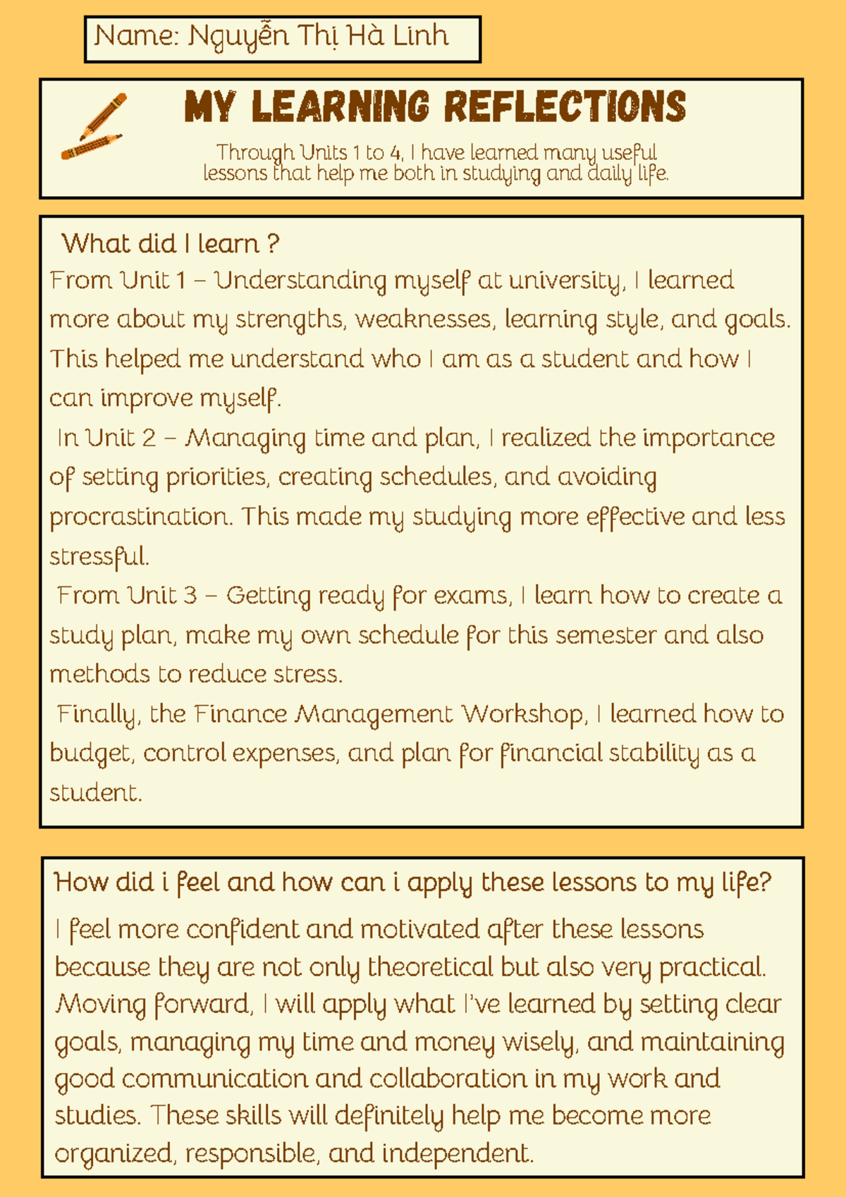 Learning Reflection: Insights from Units 1-4 (Course Code: N/A) - Studocu