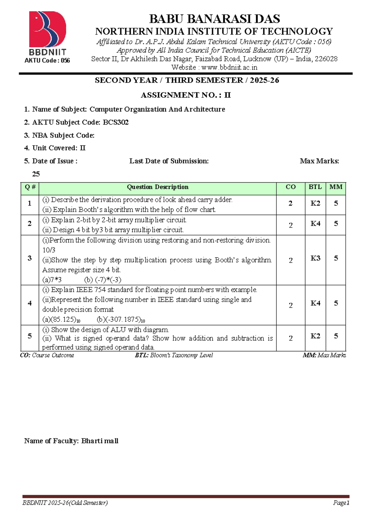 COA Assignment 2 - Notes (BCS302) for 2nd Year, 3rd Semester - Studocu