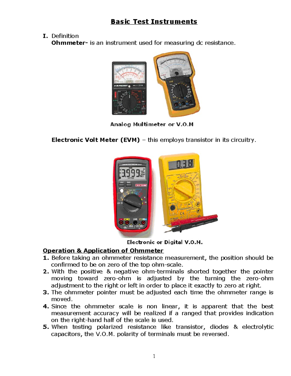 Basic Test Instruments: Ohmmeter, DC Voltmeter & Resistor Measurements ...
