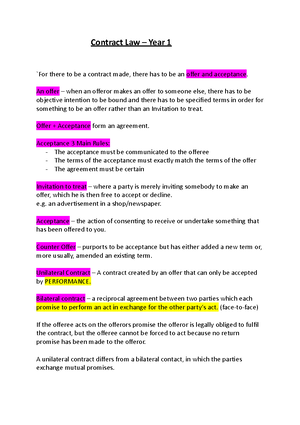 Contract Law Lecture Guide: Offer and Acceptance - Studocu