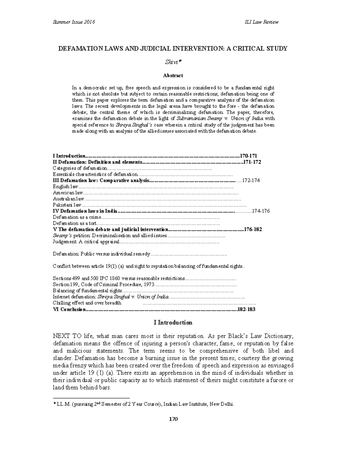 Defamation Laws: A Comprehensive Research Analysis (LLM 2nd Sem) - Studocu