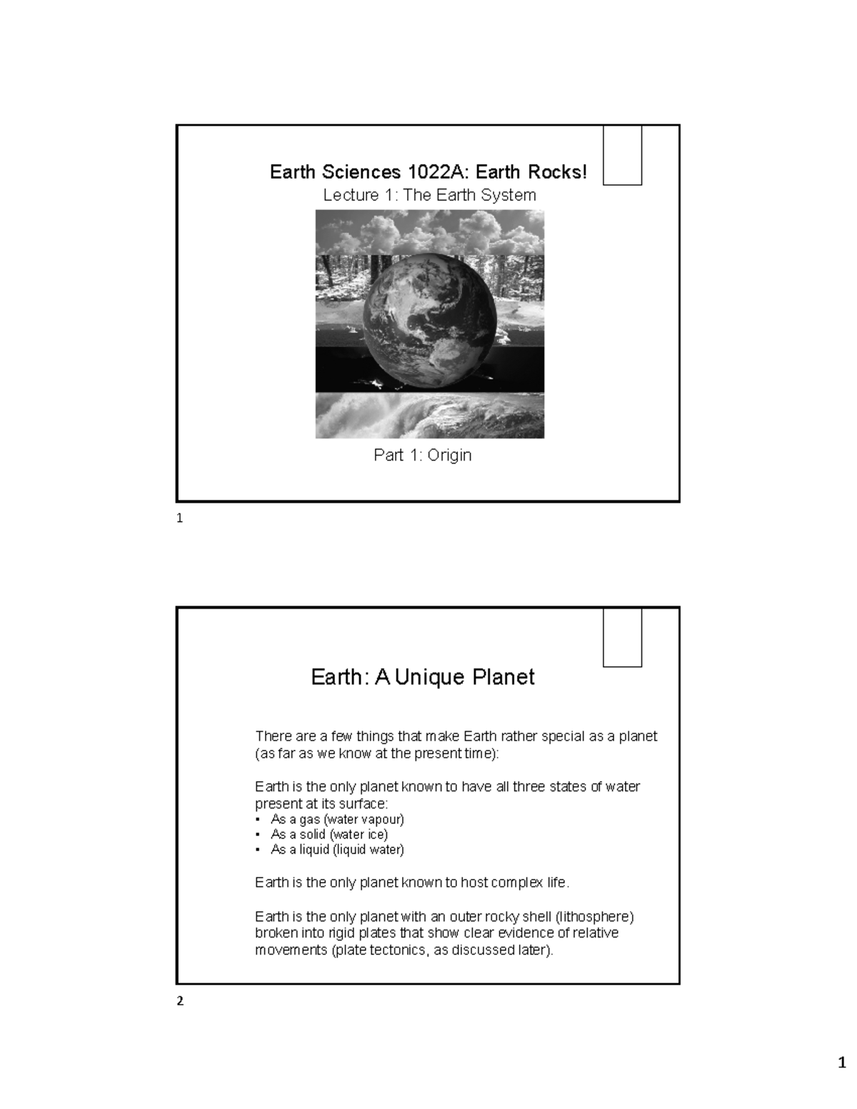 ES 1022A: Lecture 1 - The Earth System and Its Unique Features - Studocu