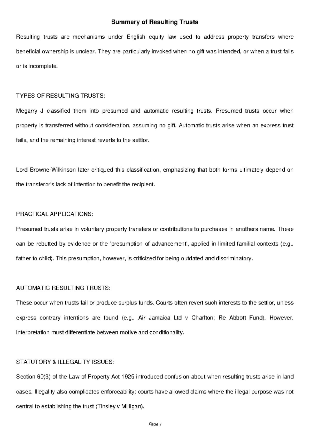 Resulting Trusts Summary: Key Concepts & Applications in Equity Law ...