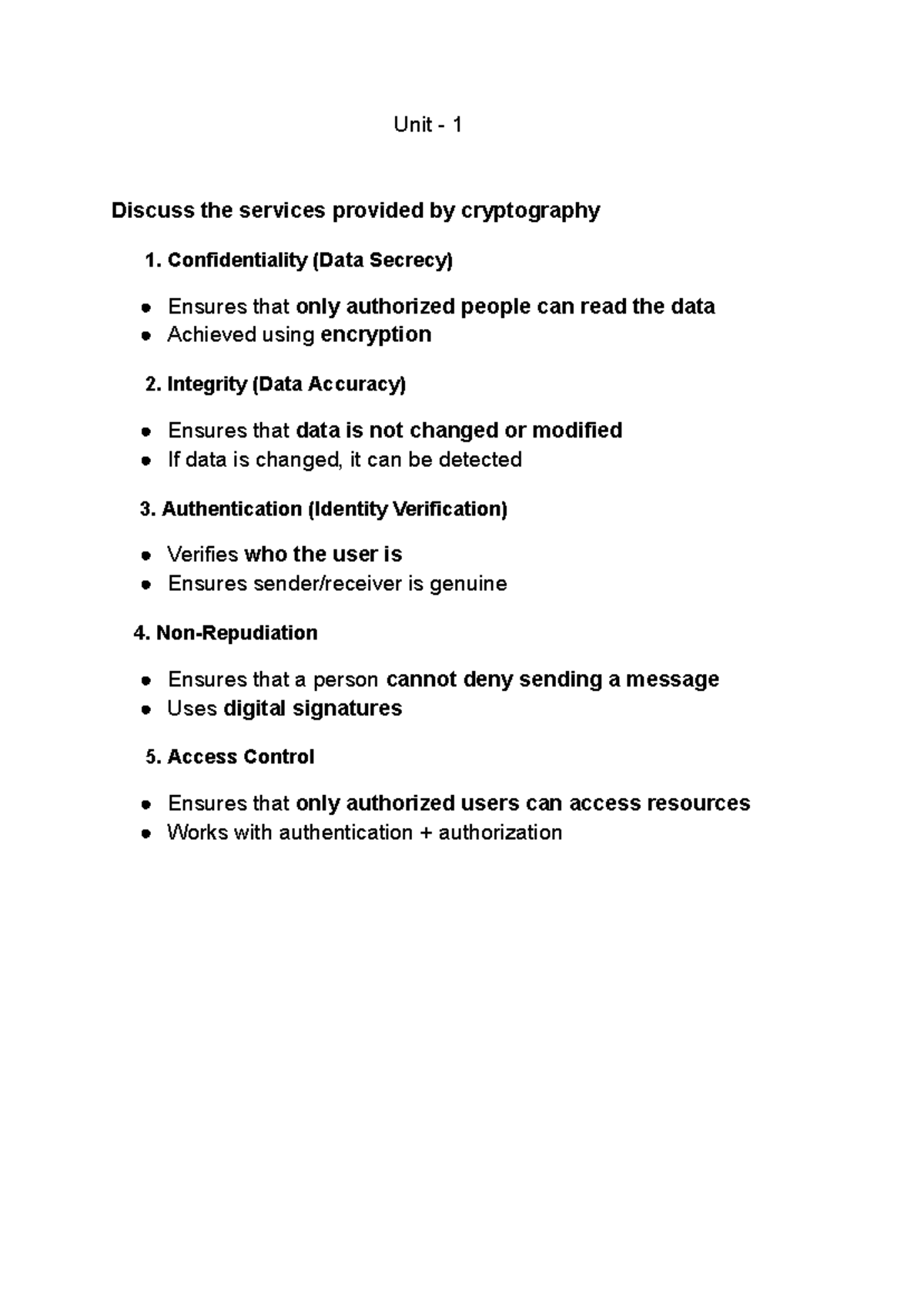 Unit 1: Overview of Cryptography Services and Attacks - Studocu