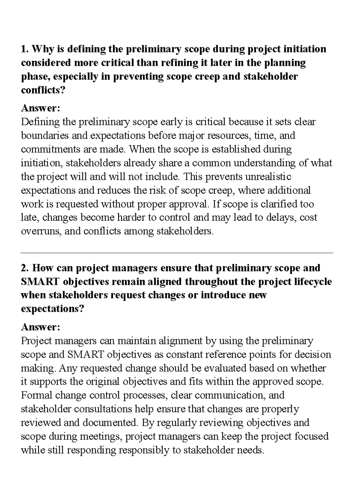 2 HARD Questions - Project Scope & Management Strategies - Studocu