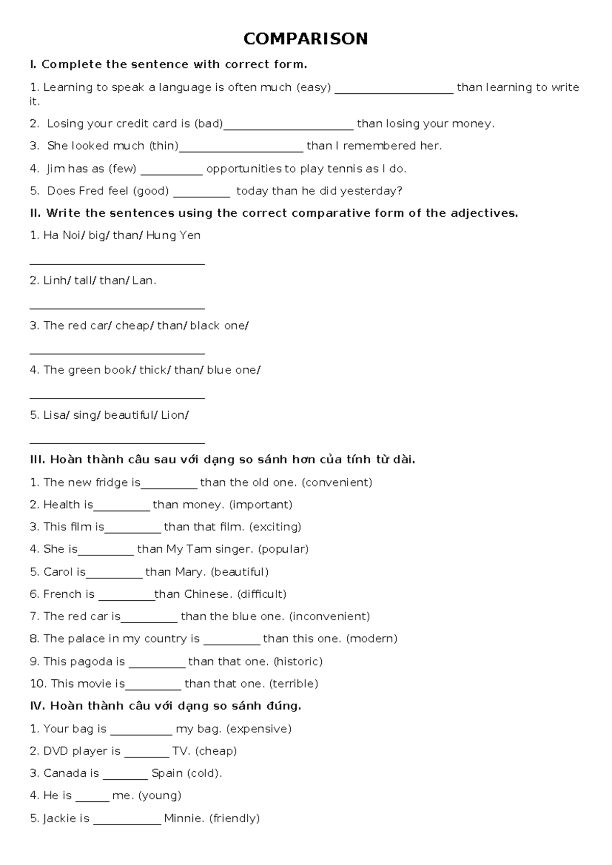 Comparison II: Mastering Comparative Adjectives and Sentences - Studocu
