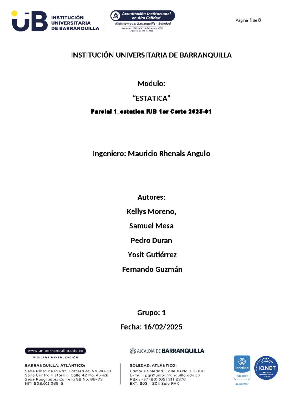 Parcial 1 - Apuntes de Estática IUB 2025 - Document Preview
