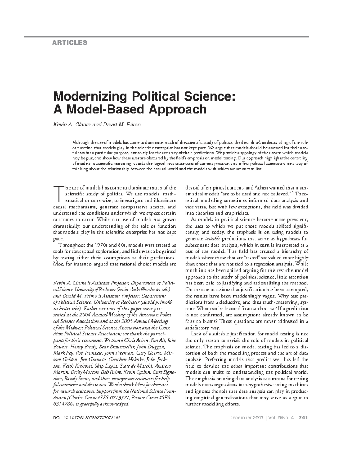 Modernizing Political Science: Rethinking Models in Political Science ...