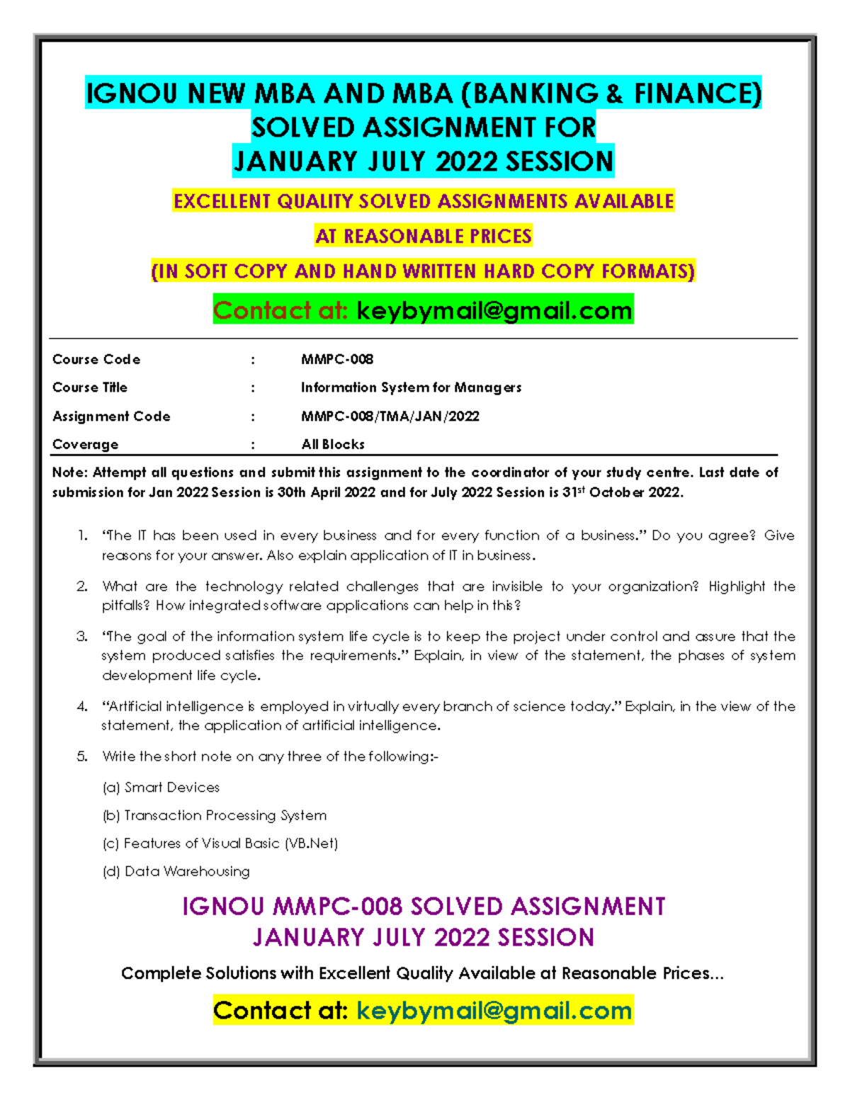 MMPC-008 Solved Assignment: Information Systems for Managers (Jan-Jul ...