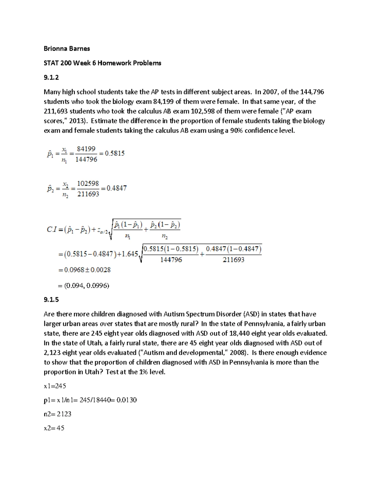 STAT 200 Week 5 Homework Problems with examples - STAT 200 ...