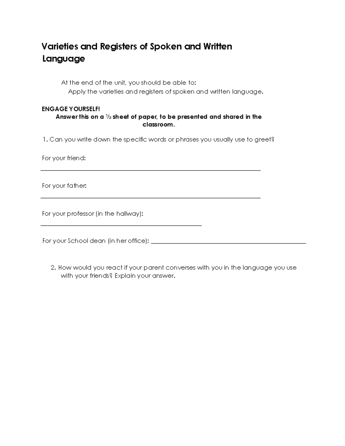 ENG 101: Varieties and Registers of Spoken and Written Language - Studocu