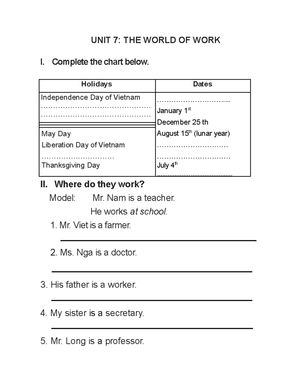 Unit 7: The World of Work - English 7 Lesson Notes - Studocu