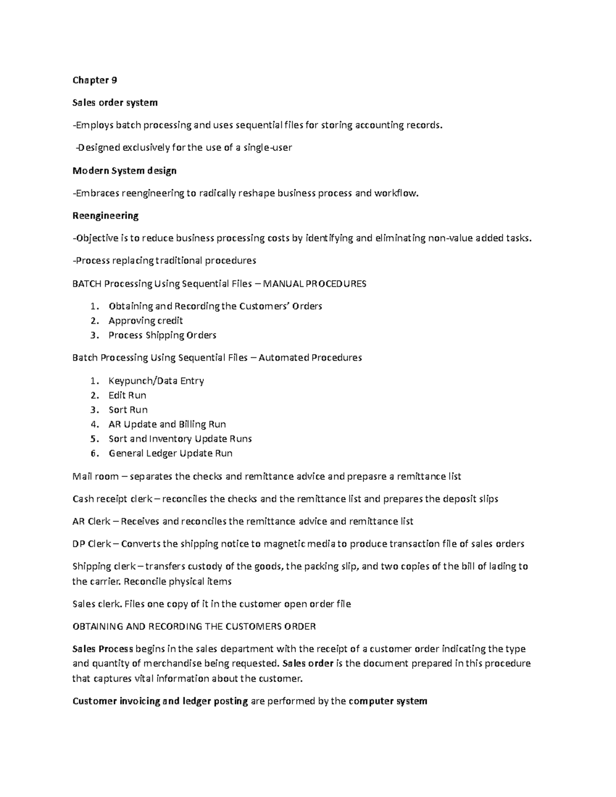 CIS REV - Chapter 9: Sales Order Systems and Batch Processing Notes ...