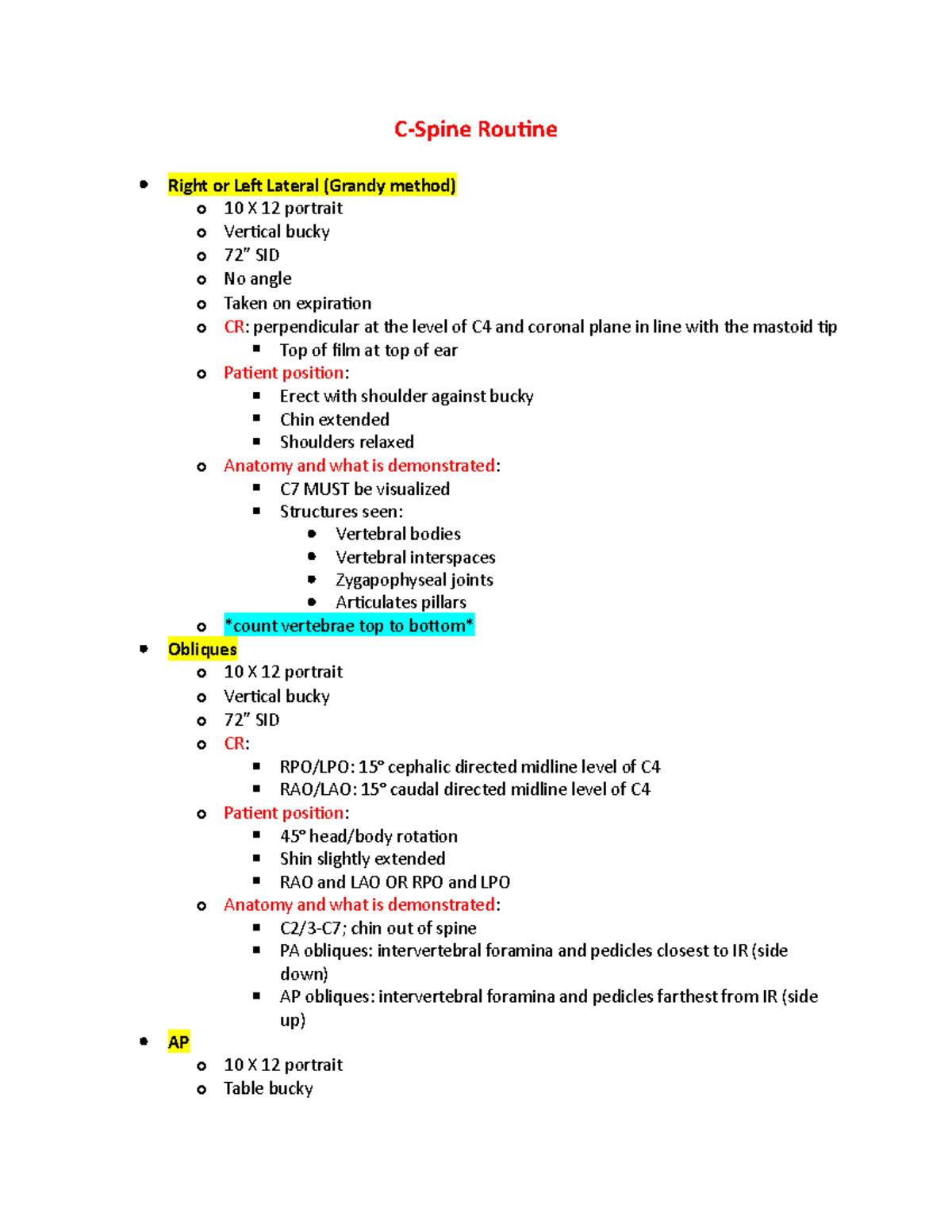 C-spine, T-spine and Scoliosis - C-Spine Routine Right or Left Lateral ...