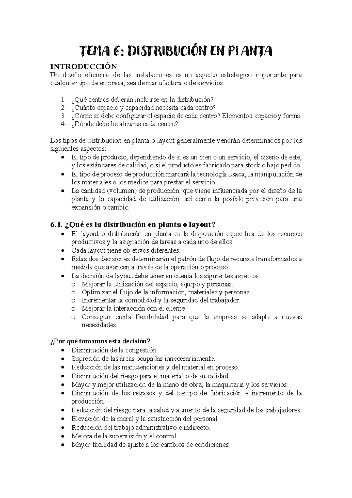 Tema 6 DPO: Distribución en Planta y Organización de Layout - Studocu