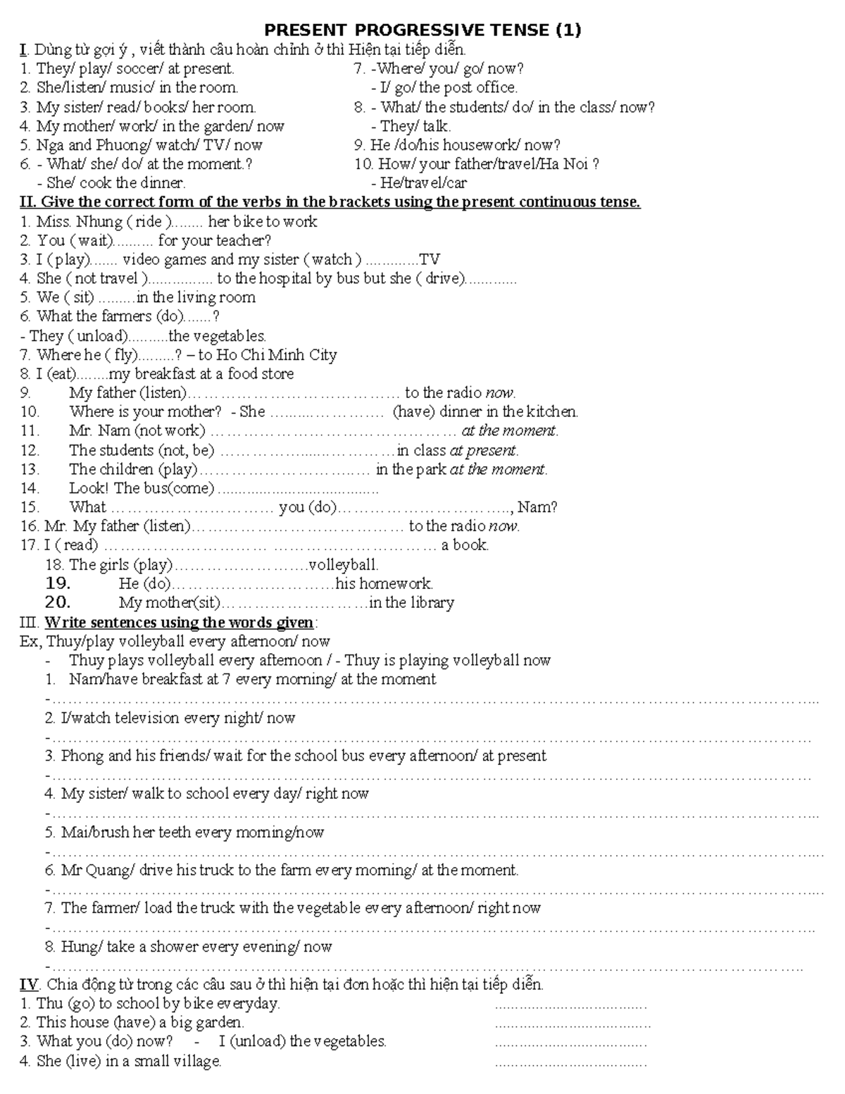 Present Continuous Tense Exercises (ENG 101) - Studocu