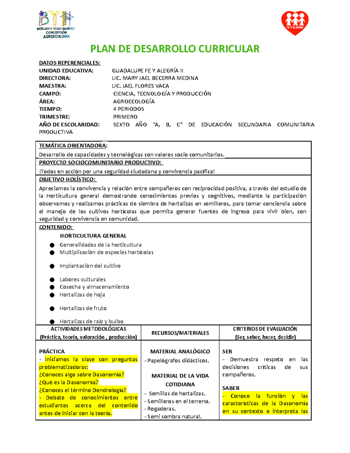 PLAN DE Desarrollo Curricular 6TO 2023 - PLAN DE DESARROLLO CURRICULAR ...