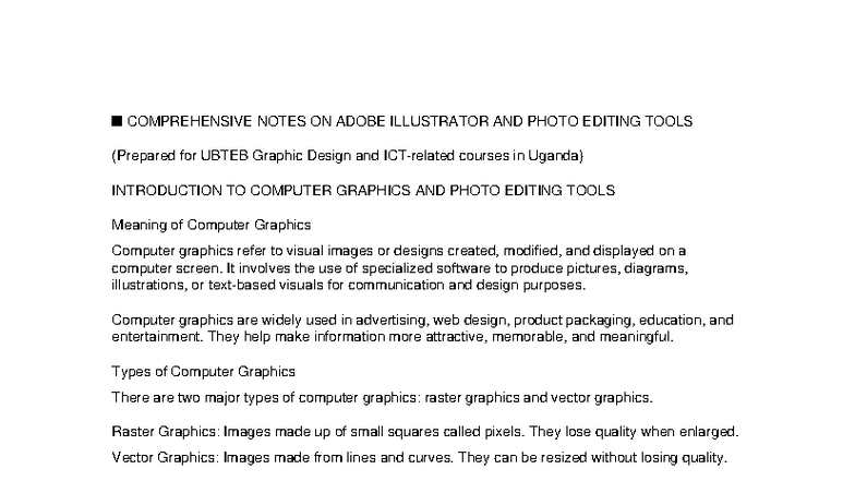 UBTEB Graphic Design: Comprehensive Illustrator & Photo Editing Notes ...