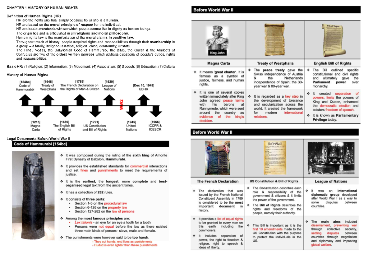 C1 - Chapter 1: Overview of Human Rights and Their History - Studocu