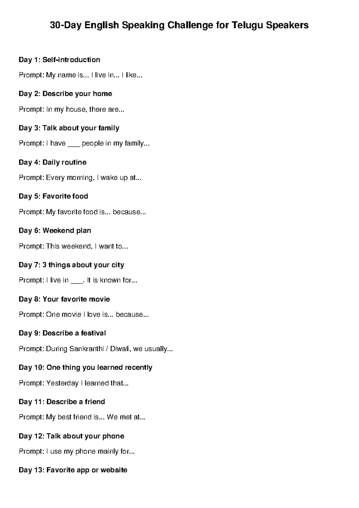 English Challenge 30 Days