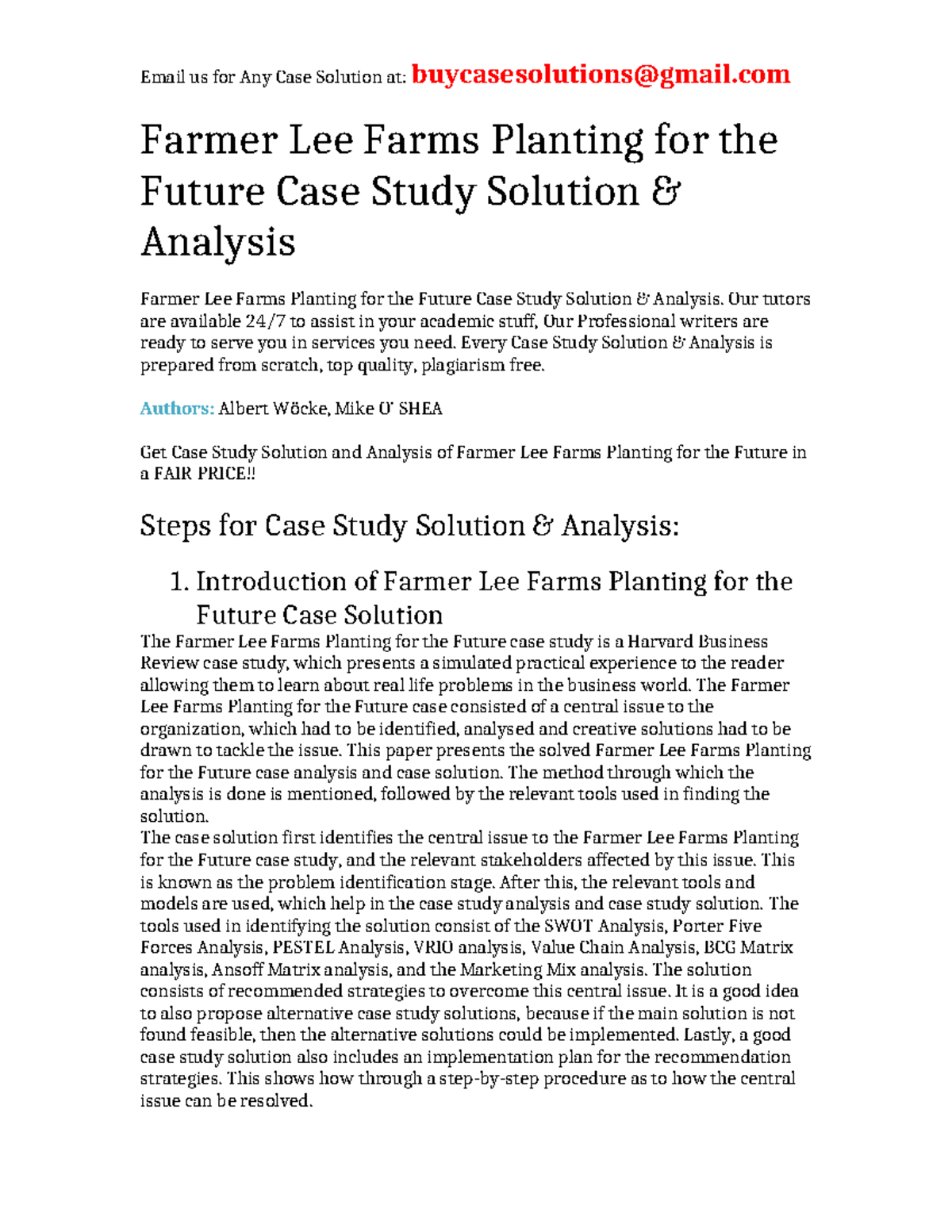 Farmer Lee Farms Planting for the Future: Case Study Analysis ...