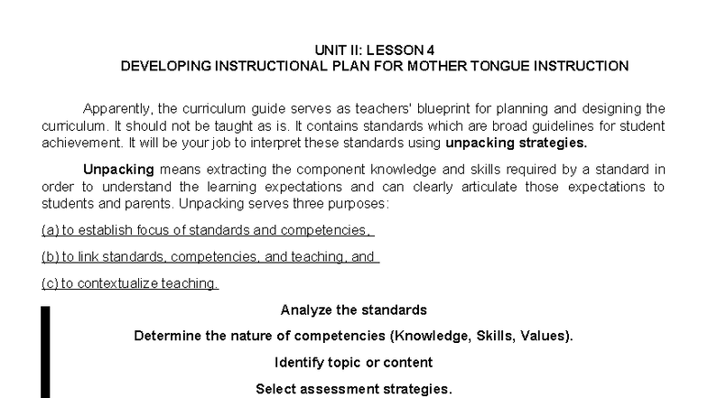 MTB-MLE Midterm: Developing Instructional Plans for Mother Tongue - Studocu