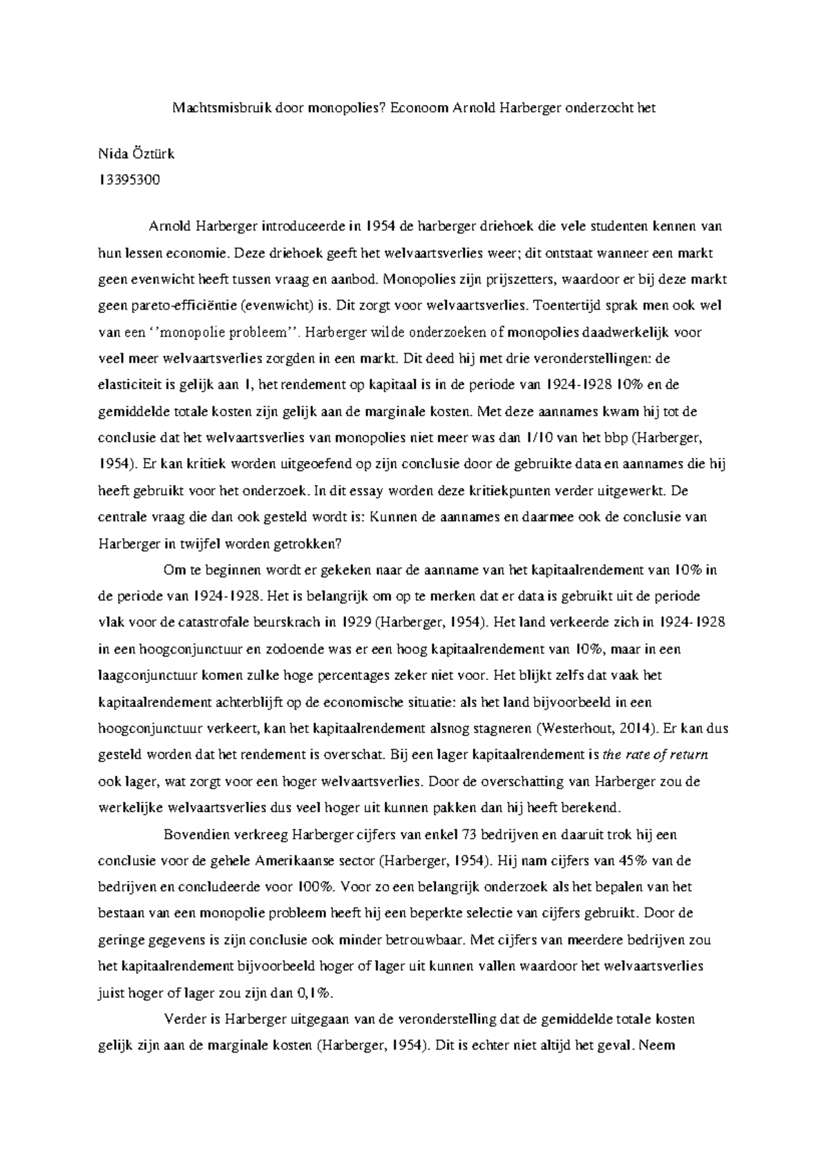 Kritiek op Harberger's Veronderstellingen over Monopolies en ...
