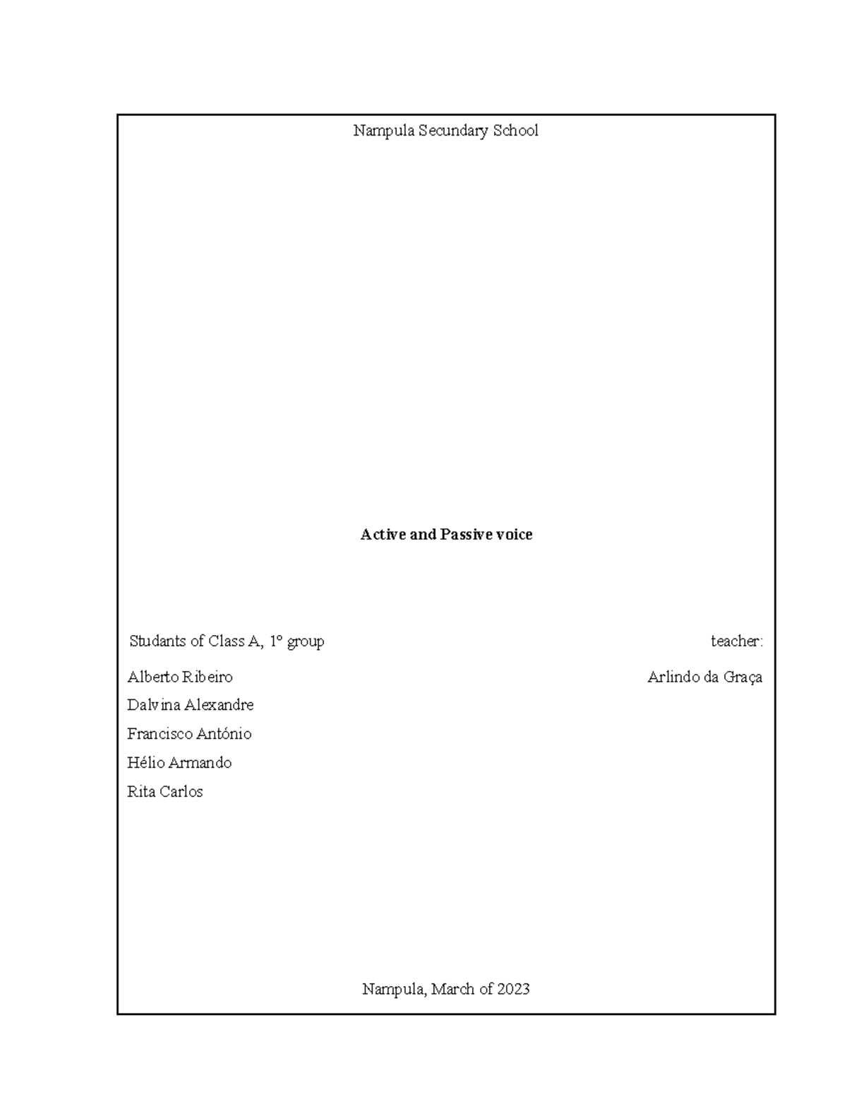 Active and Passive Voice Study Notes for Class A - Nampula School - Studocu