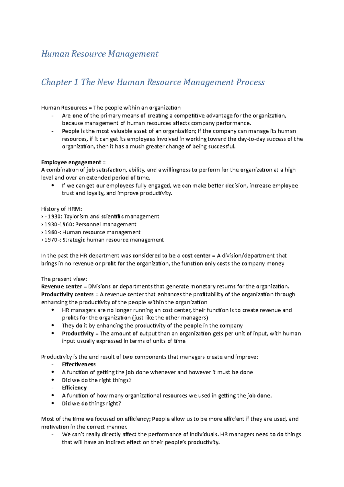 Human Resource Management: Summary of Key Concepts and Challenges ...