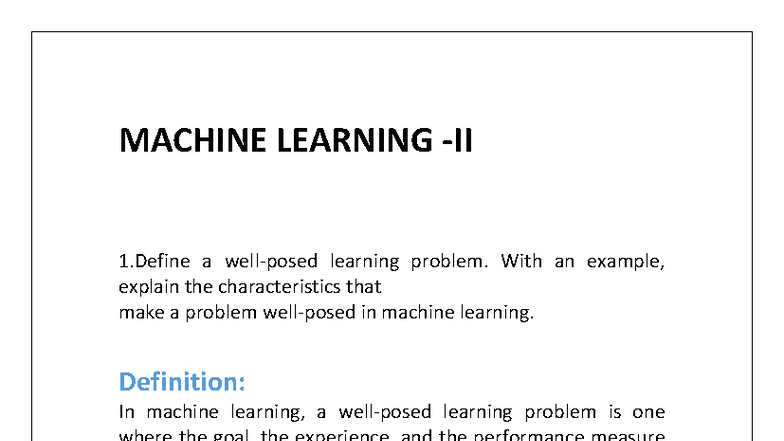 Machine Learning (ML) Concepts: Learning Problems & Algorithms - Studocu