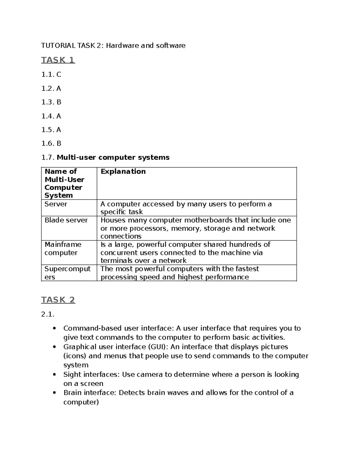 IFS TUT 2: Answers to Hardware & Software Tutorial Task 2 - Studocu