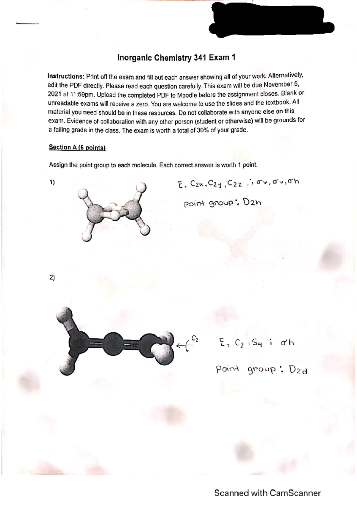 Inorganic Chemistry 341: Exam 1 Solutions & Practice Guide - Studocu