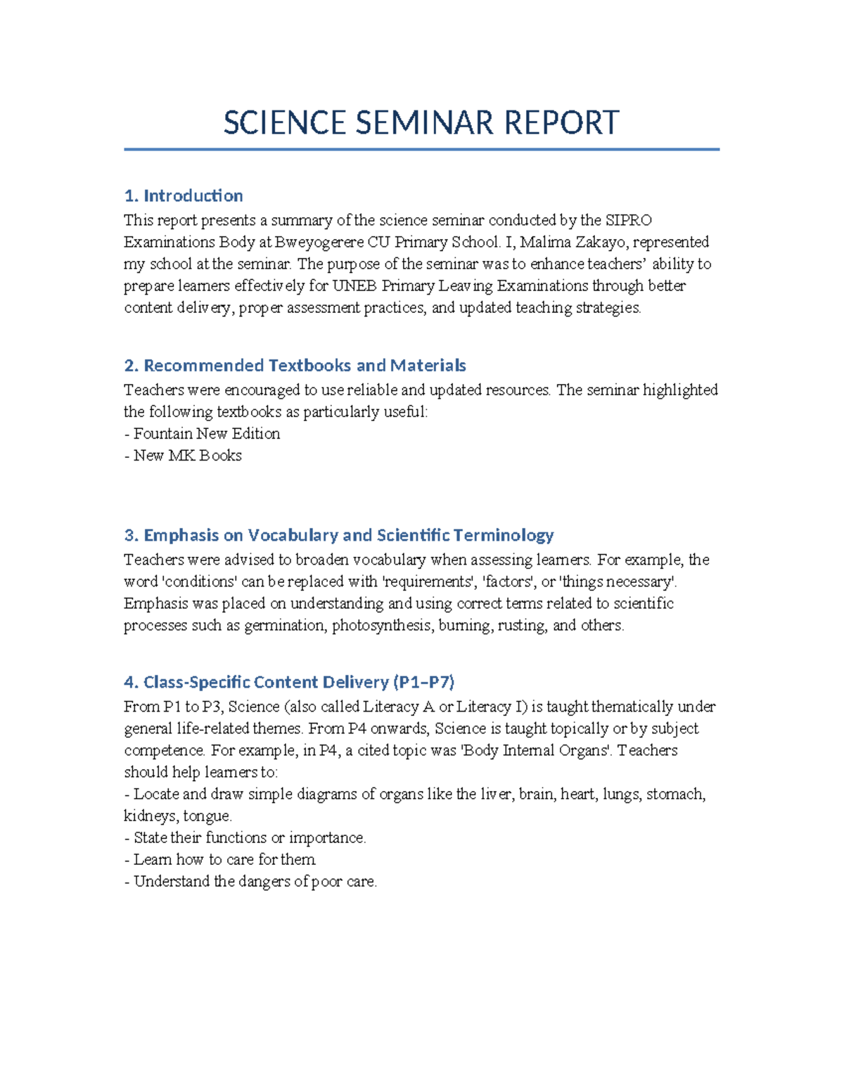 SCI 101: Science Seminar Report on Effective Teaching Strategies - Studocu