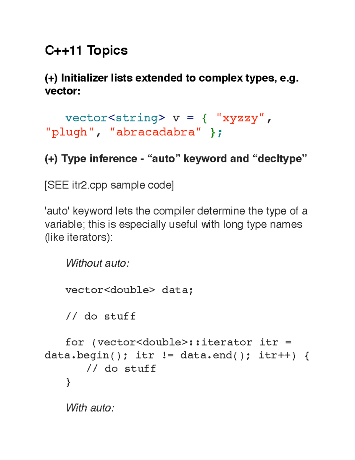 C++11 notes - brief lecture about C++ 11 - Topics Initializer lists ...