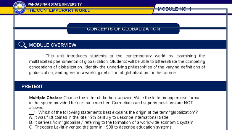 THE CONTEMPORARY WORLD MODULE 1: CONCEPTS OF GLOBALIZATION - Studocu