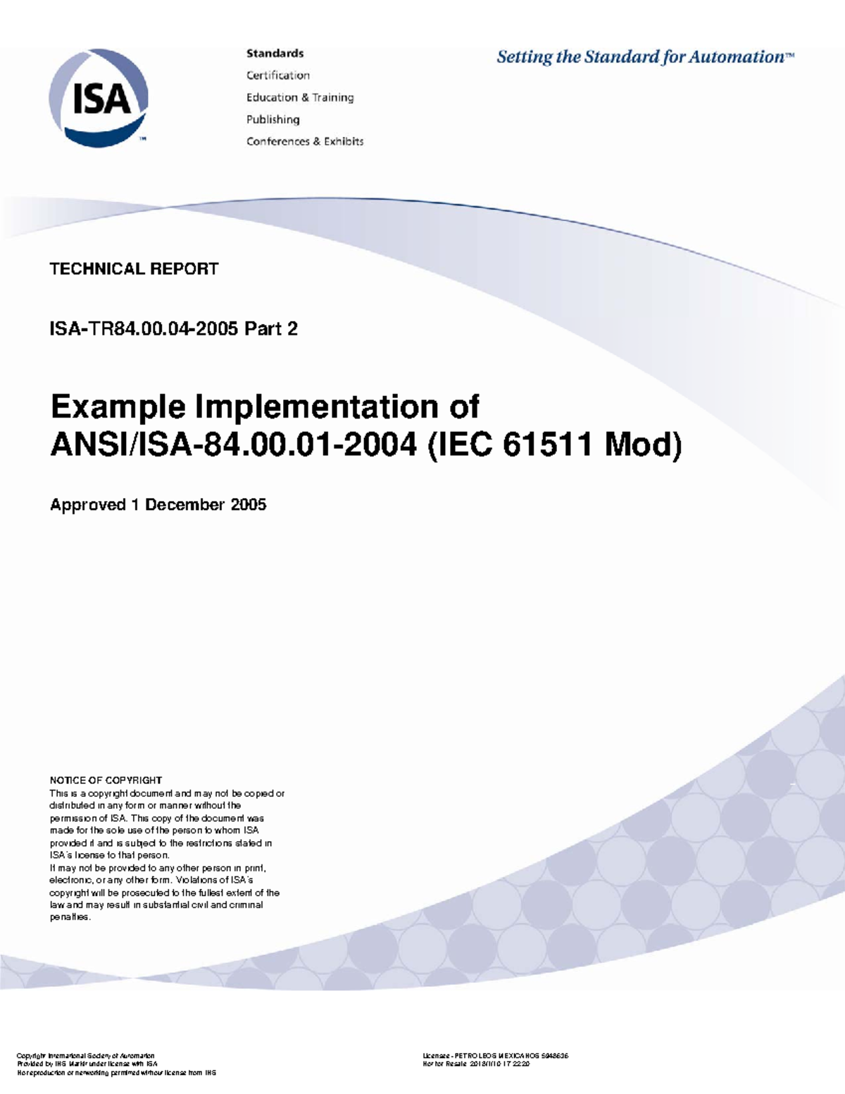 Example Implementation of ANSI/ISA-84.00.01-2004 (IEC 61511 Mod) - Studocu