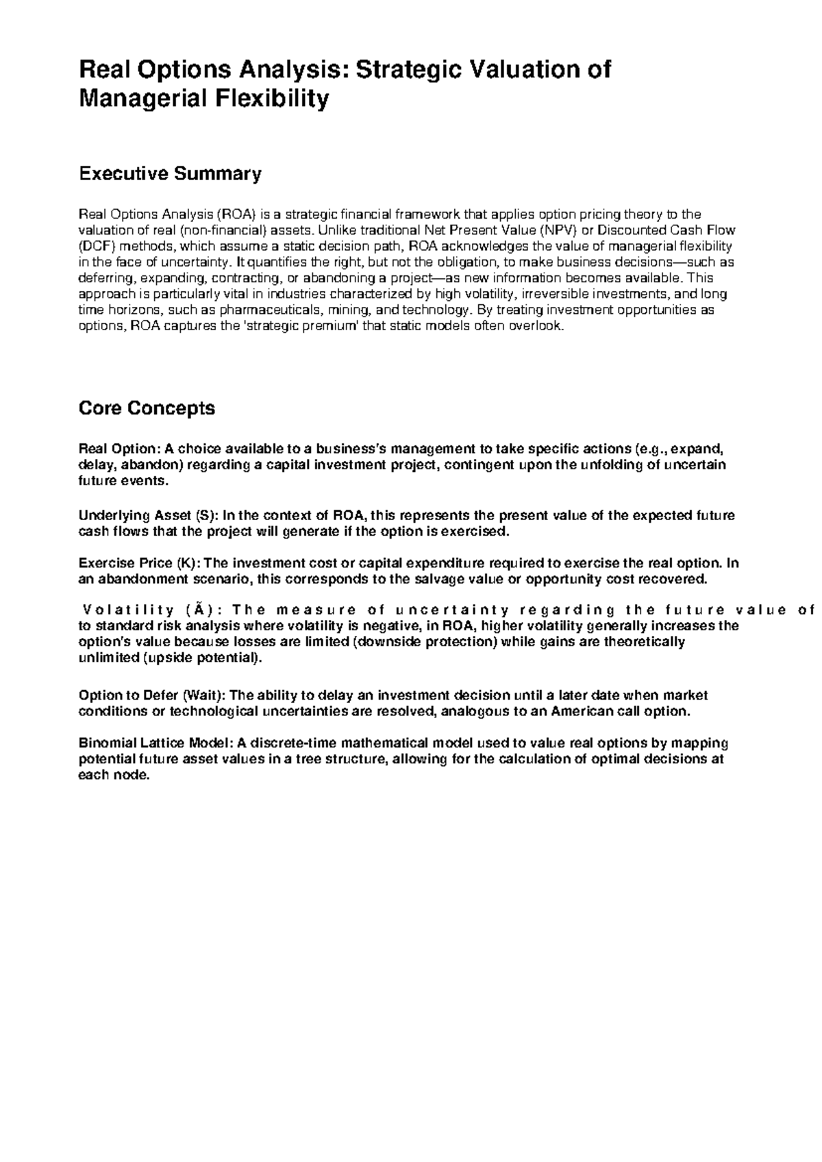 Real Options Analysis (ROA): Strategic Valuation Summary - Studocu