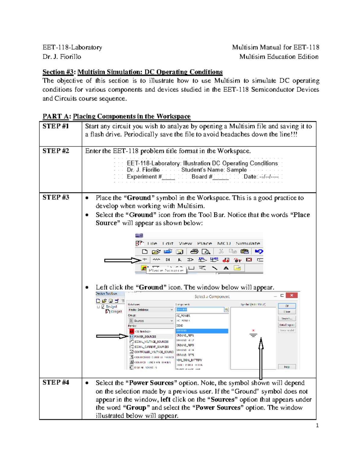 Multisim Manual Section 3 Dr J Fiorillo Multisim Education Edition