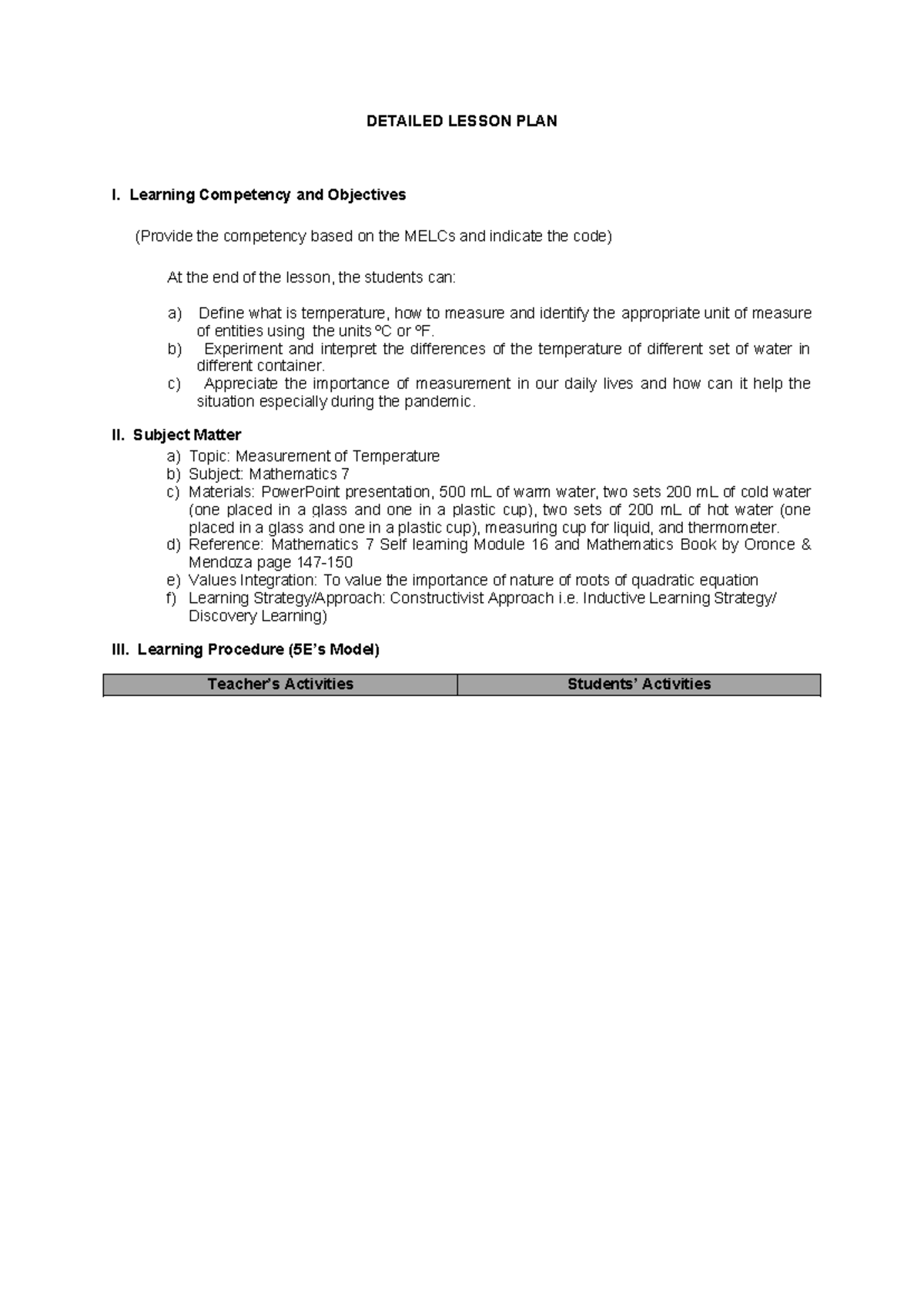 Detailed-Lesson-Plan - DETAILED LESSON PLAN I. Learning Competency and ...