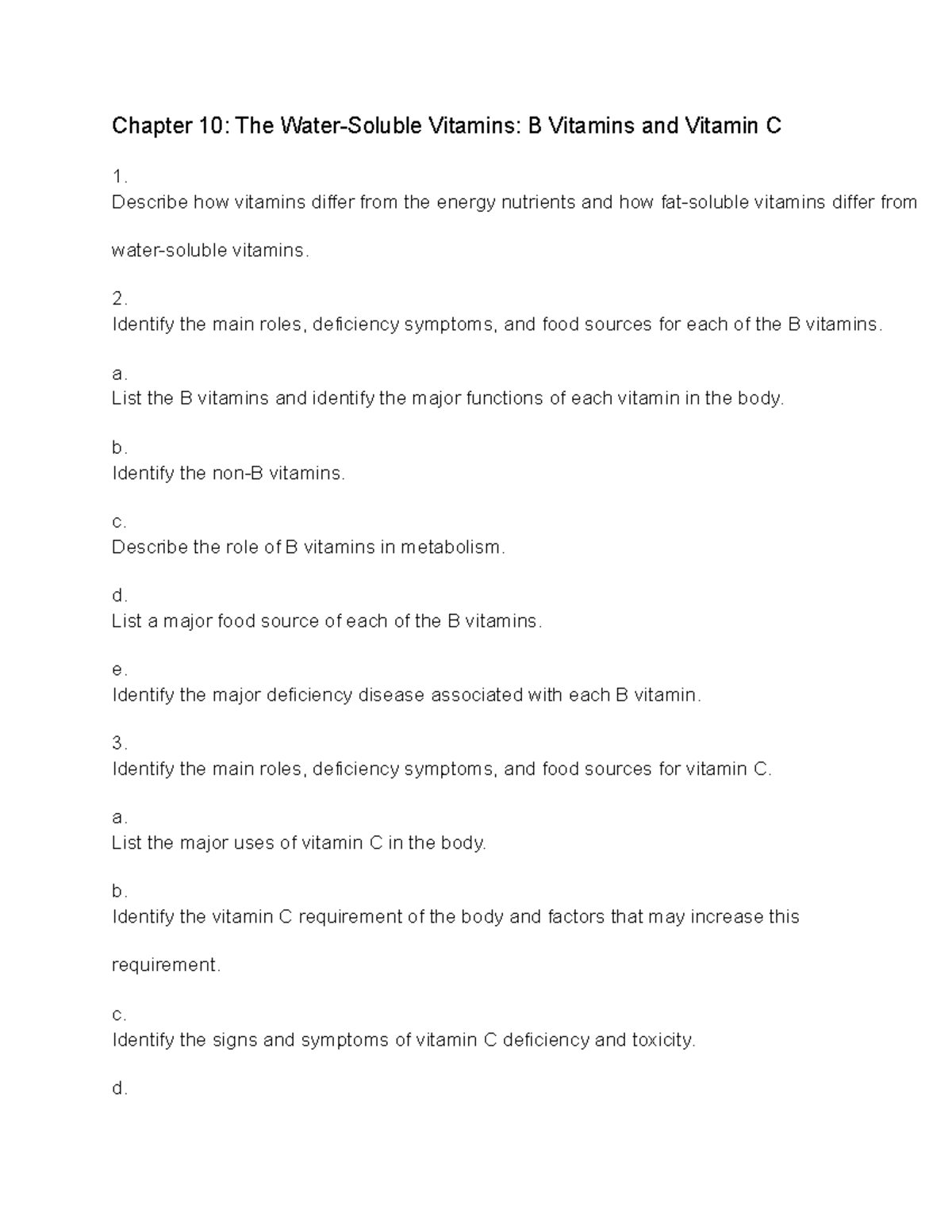 Chapter 10 An Overview Of Nutrition Chapter 10 The Water Soluble