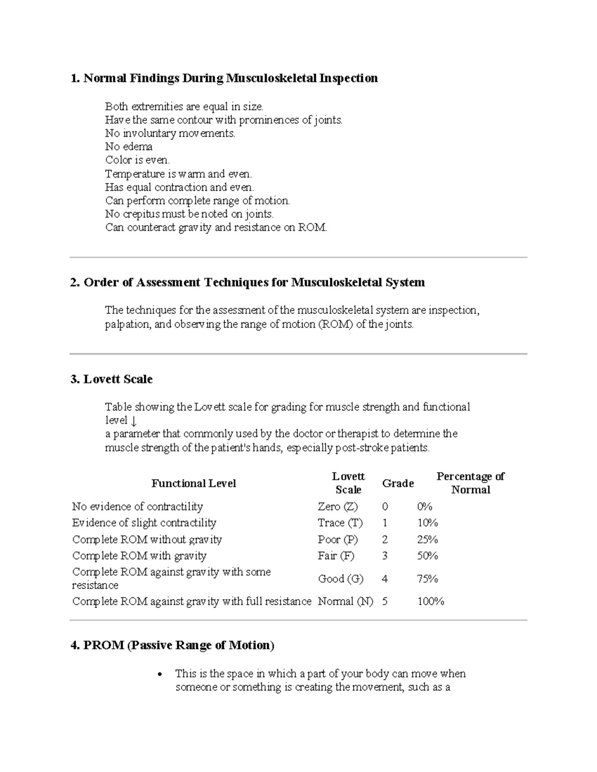 Musculoskeletal System Assessment Techniques and Findings (NUR 101 ...